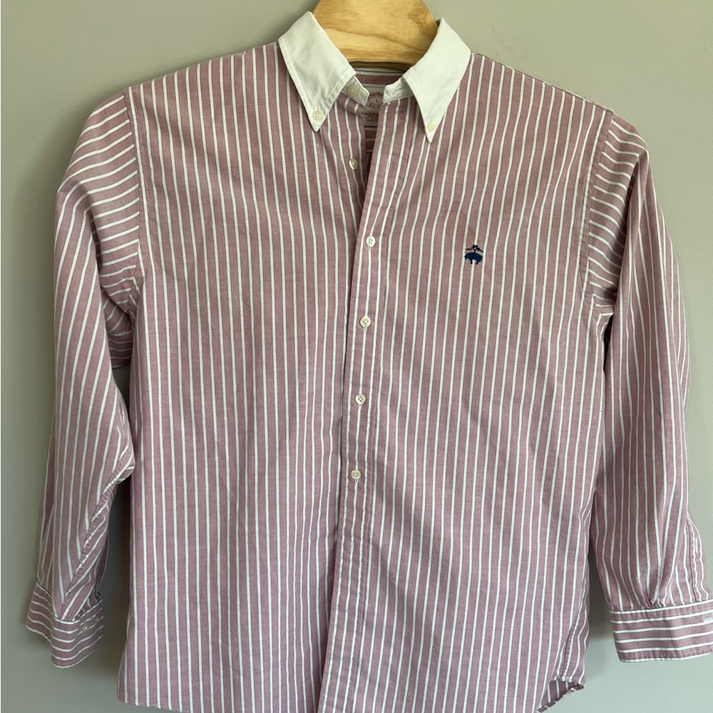Men’s Brooks Brothers Traditional Fit Button Down pink striped white collar